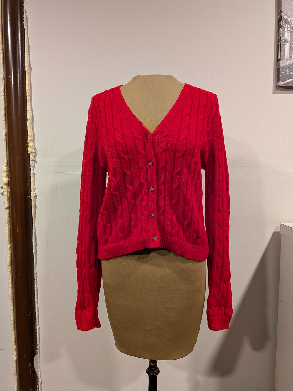 Gap Red Cable Knit V-Neck Button Cardigan Sweater